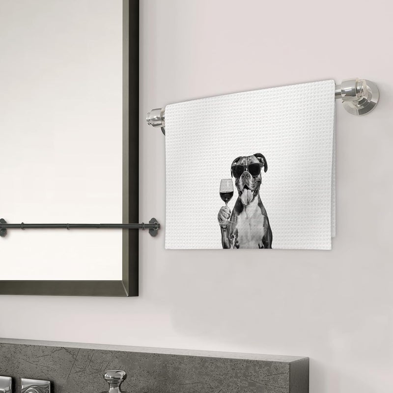 FIicy Boxer Dog Gifts Wine Kitchen Towels, Gifts for Boxer Dog Wine Lovers Decorative Hand Dish Tea Towel for Kitchen Home Bar, Funny BoxerDog Owners Home Bar Decor(16x24In) - Image 3